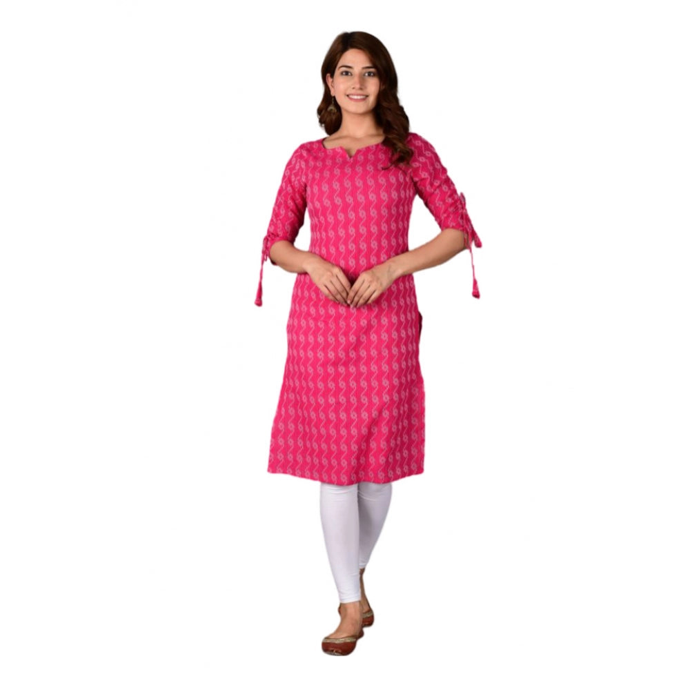 Generic Women's Casual Cotton 3-4th Sleeve Kurti (Pink)