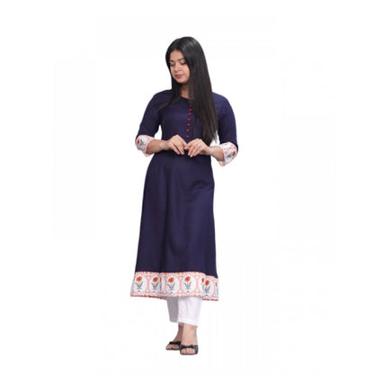 Generic Women's Casual Viscose Rayon 3-4th Sleeve Kurti (Navy Blue)