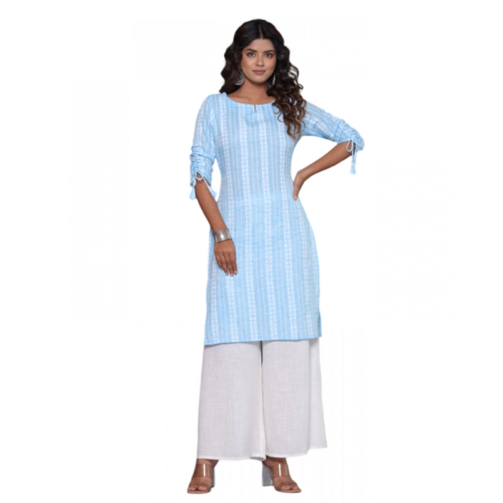 Generic Women's Casual Cotton Blend 3-4th Sleeve Straight Kurti (Aqua Blue)