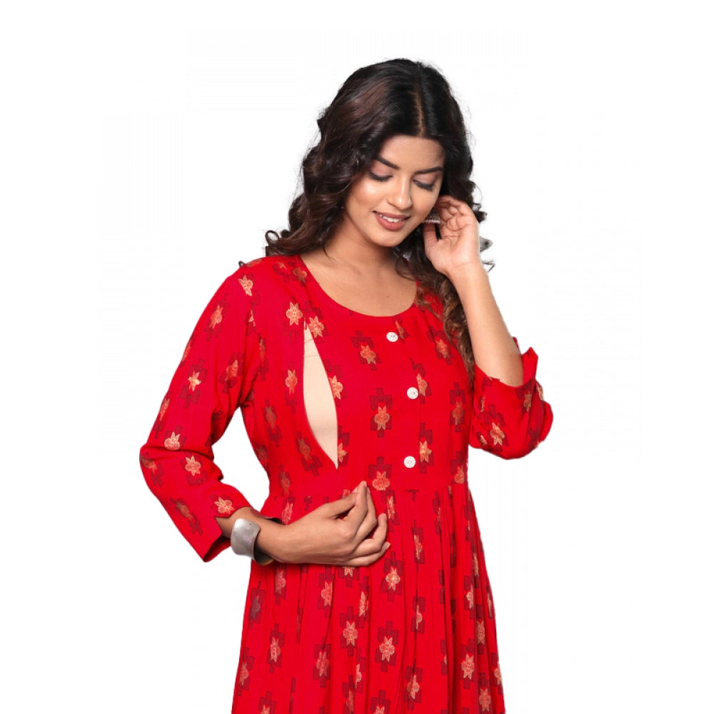 Generic Women's Casual Viscose Rayon 3-4th Sleeve Maternity Kurti (Red)