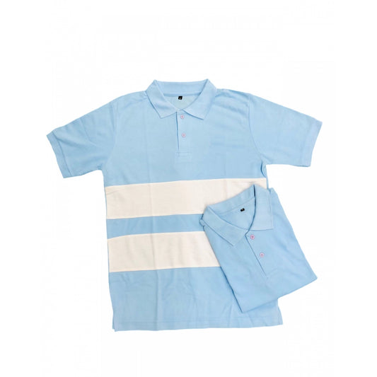 Men's Casual Short Sleeves Cotton Polo Neck T-shirt (Aqua Blue)