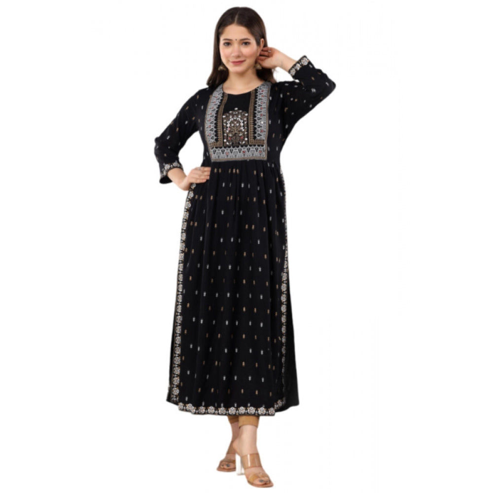 Generic Women's Casual Viscose Rayon 3-4th Sleeve Nayra Cut Kurti (Black)