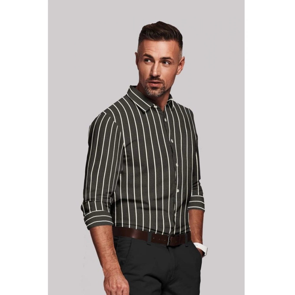 Generic Men's Cotton Blended Striped Full Sleeve Shirt (Black-White)