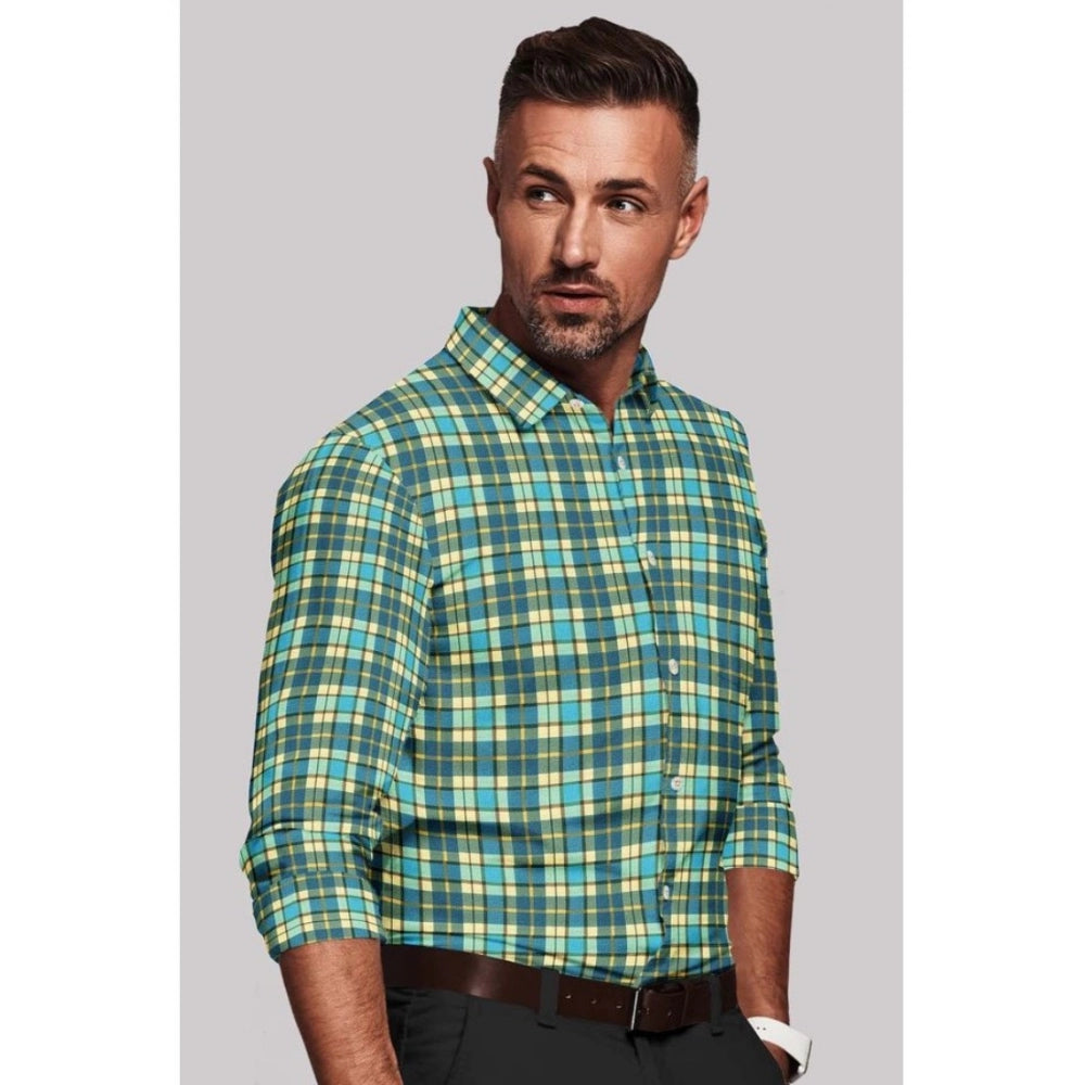 Generic Men's Cotton Blended Checked Full Sleeve Shirt (Green-Yellow)