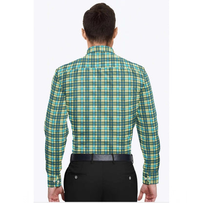 Generic Men's Cotton Blended Checked Full Sleeve Shirt (Green-Yellow)