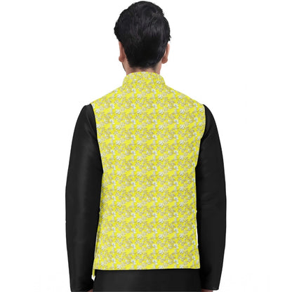 Men's Jacquard Printed Full Sleeve Waistcoat (Yellow)