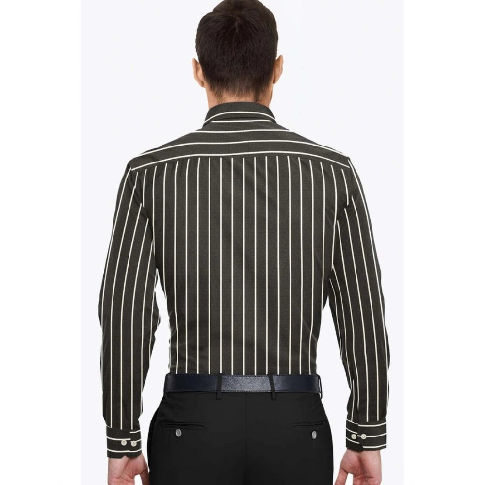 Generic Men's Cotton Blended Striped Full Sleeve Shirt (Black-White)