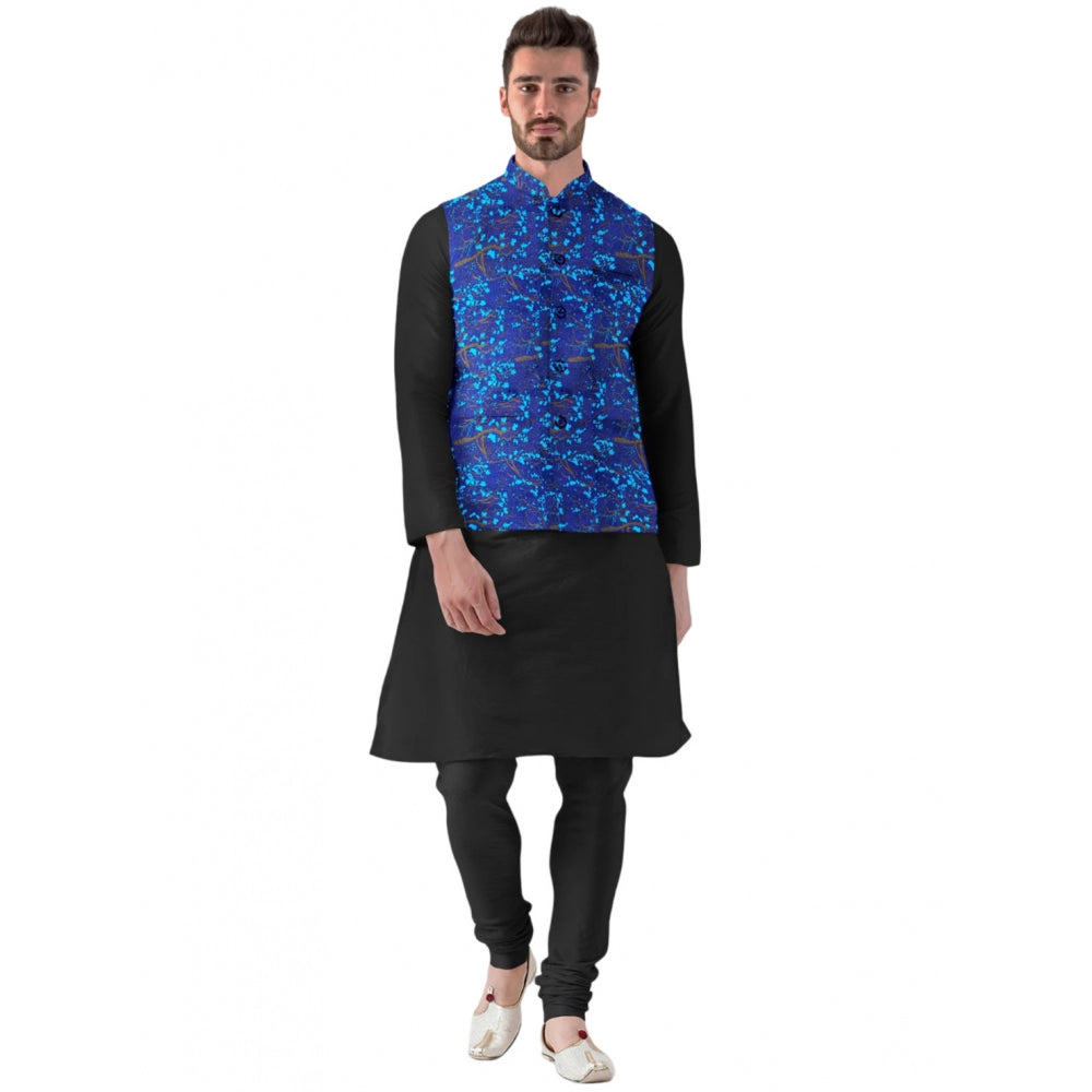 Men's Jacquard Printed Full Sleeve Waistcoat (Blue)