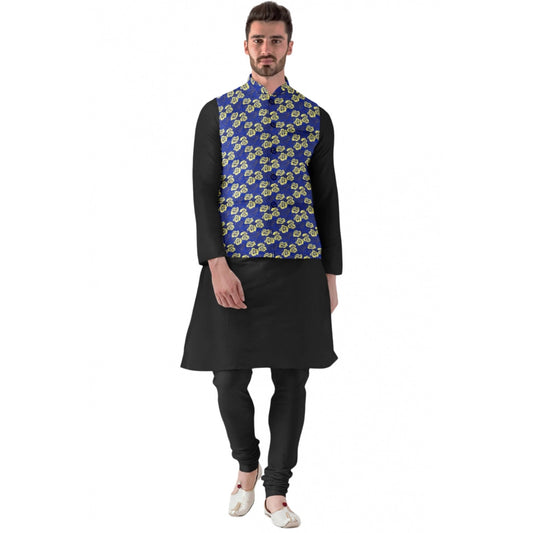 Men's Jacquard Printed Full Sleeve Waistcoat (Blue)