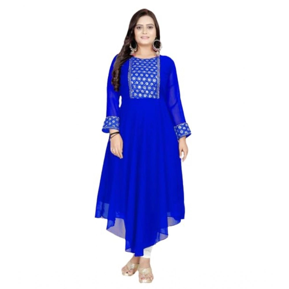 Generic Women's Georgette Embroidered Kurti (RoyalBlue)