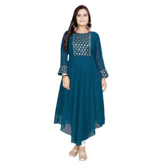 Generic Women's Georgette Embroidered Kurti (Rama)