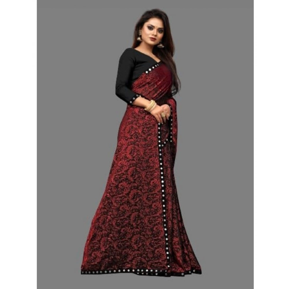 Women's Lycra Solid Saree With Unstitched Blouse (Maroon, 5.5 Mtr)