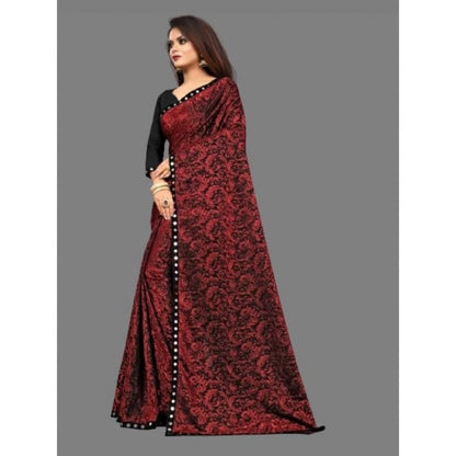 Women's Lycra Solid Saree With Unstitched Blouse (Maroon, 5.5 Mtr)