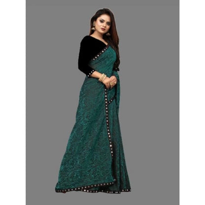 Women's Lycra Solid Saree With Unstitched Blouse (Green, 5.5 Mtr)