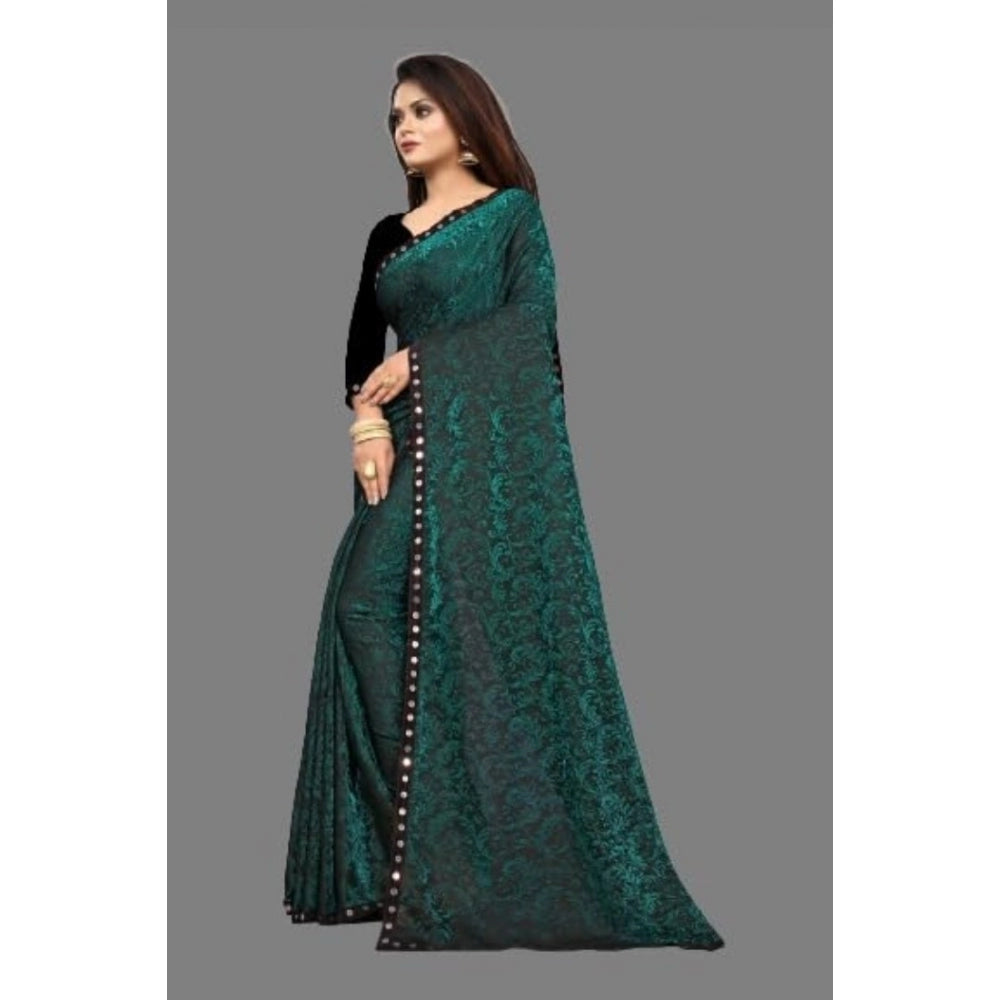 Women's Lycra Solid Saree With Unstitched Blouse (Green, 5.5 Mtr)