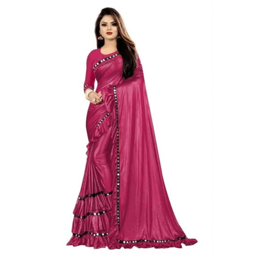 Women's Malai Lining Solid Saree With Unstitched Blouse (Maroon, 5.5 Mtr)