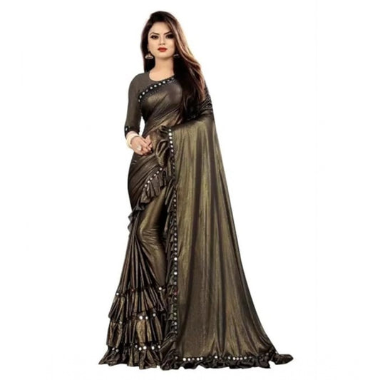 Women's Malai Lining Solid Saree With Unstitched Blouse (Coffee, 5.5 Mtr)