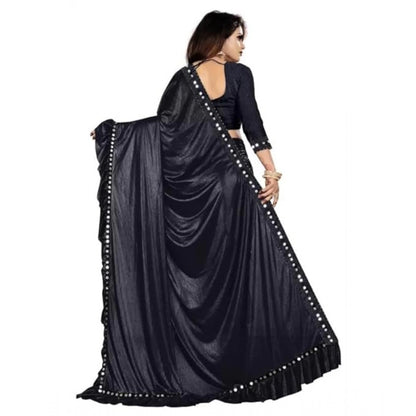 Women's Malai Lining Solid Saree With Unstitched Blouse (Black, 5.5 Mtr)