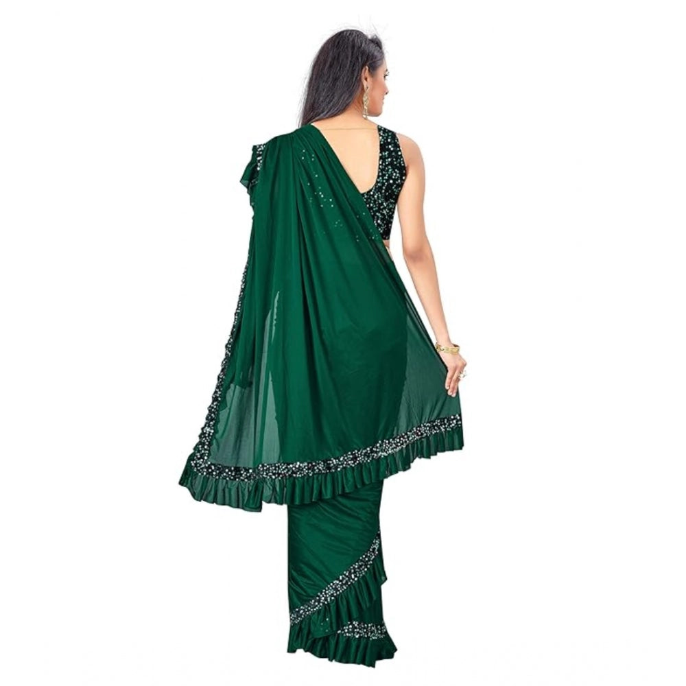 Women's Lycra Solid Saree With Unstitched Blouse (Green, 5.5 Mtr)