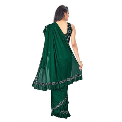 Women's Lycra Solid Saree With Unstitched Blouse (Green, 5.5 Mtr)