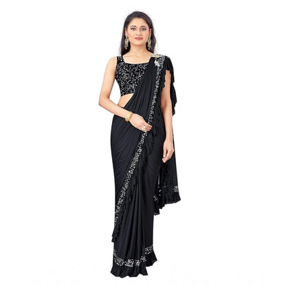 Women's Lycra Solid Saree With Unstitched Blouse (Black, 5.5 Mtr)