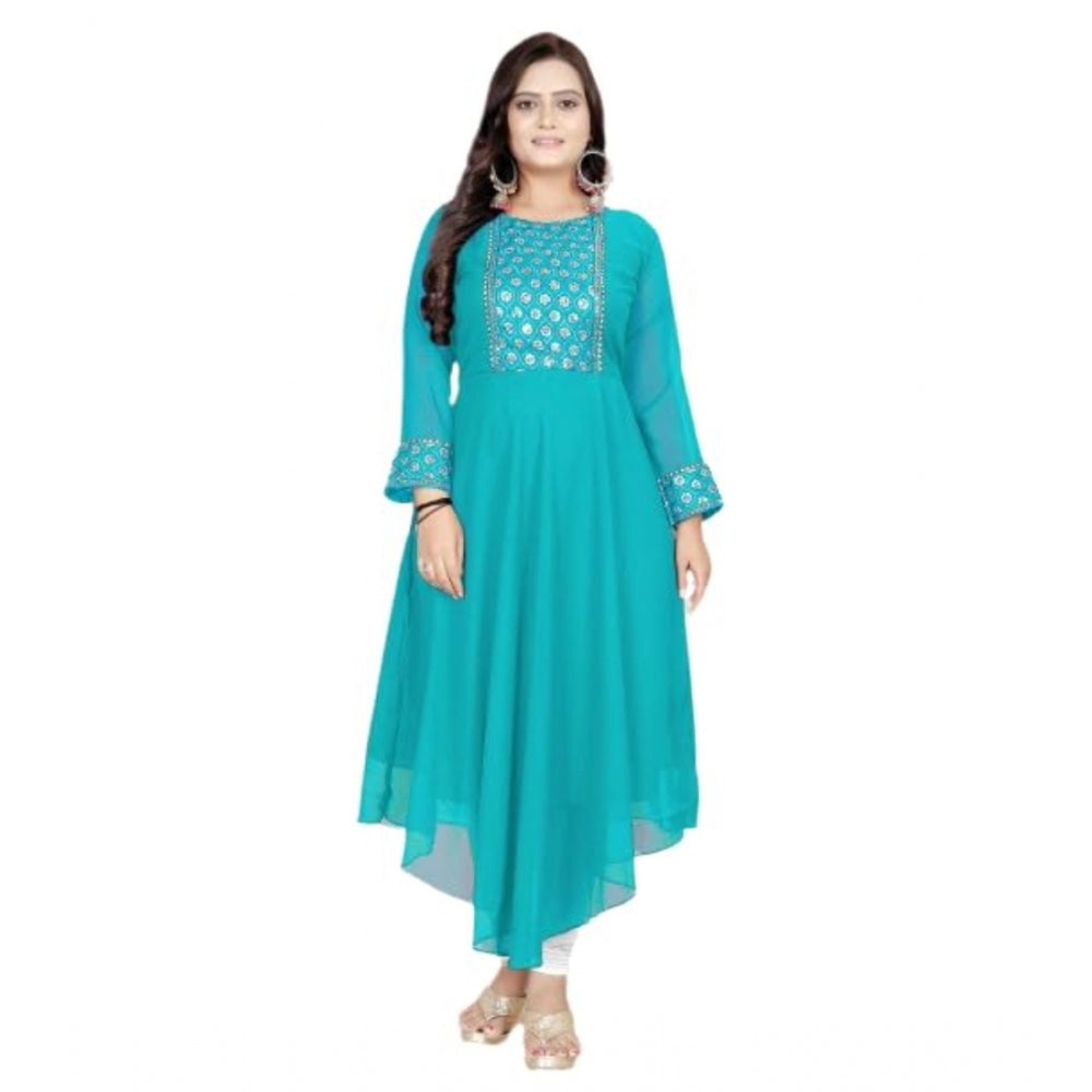 Generic Women's Georgette Embroidered Kurti (Rama)