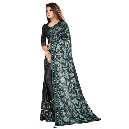 Women's Lycra Solid Saree With Unstitched Blouse (Green, 5.5 Mtr)