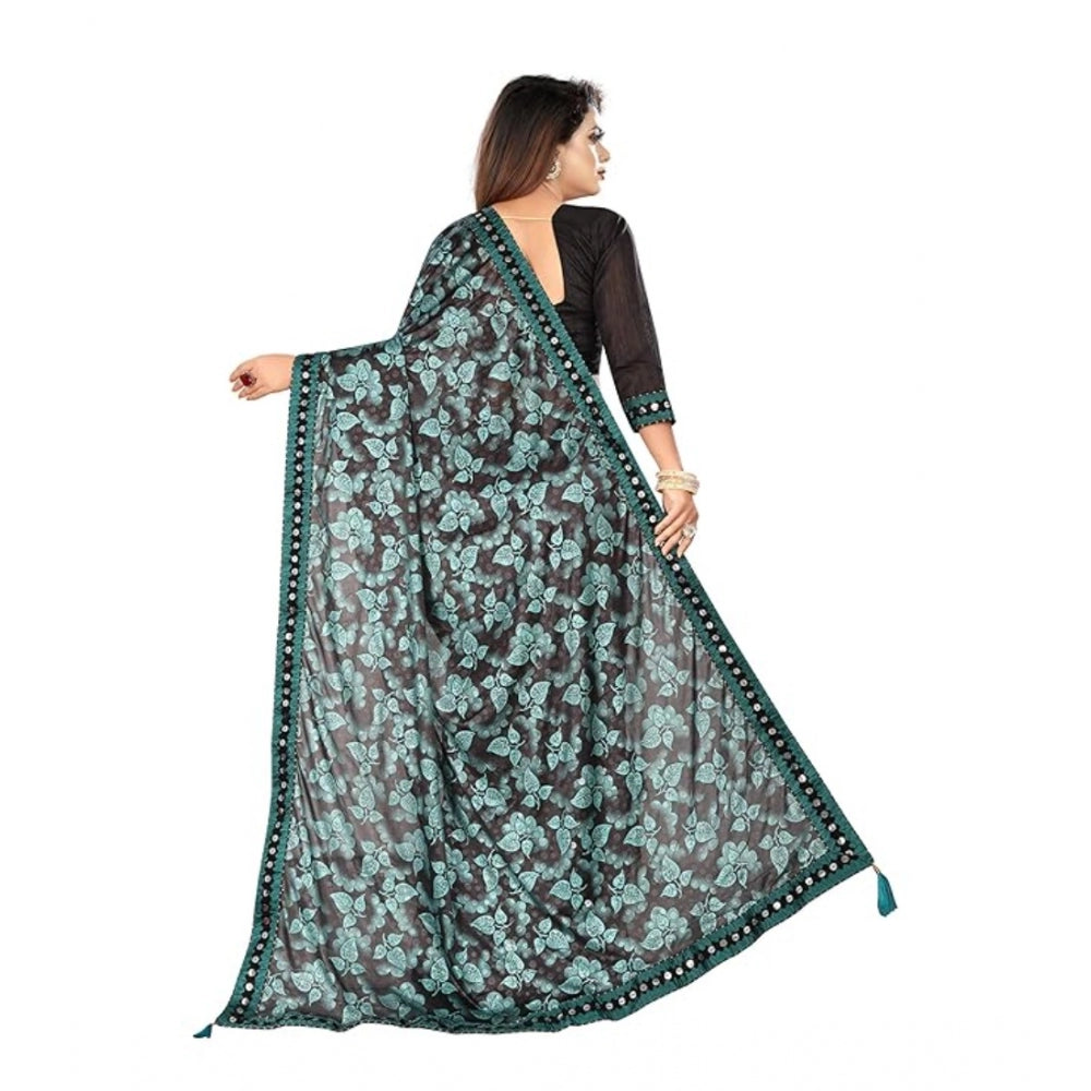 Women's Lycra Solid Saree With Unstitched Blouse (Green, 5.5 Mtr)