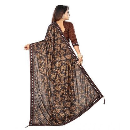 Women's Lycra Solid Saree With Unstitched Blouse (Brown, 5.5 Mtr)