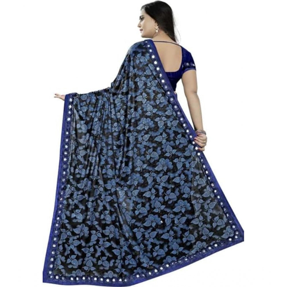 Women's Lycra Solid Saree With Unstitched Blouse (Blue, 5.5 Mtr)