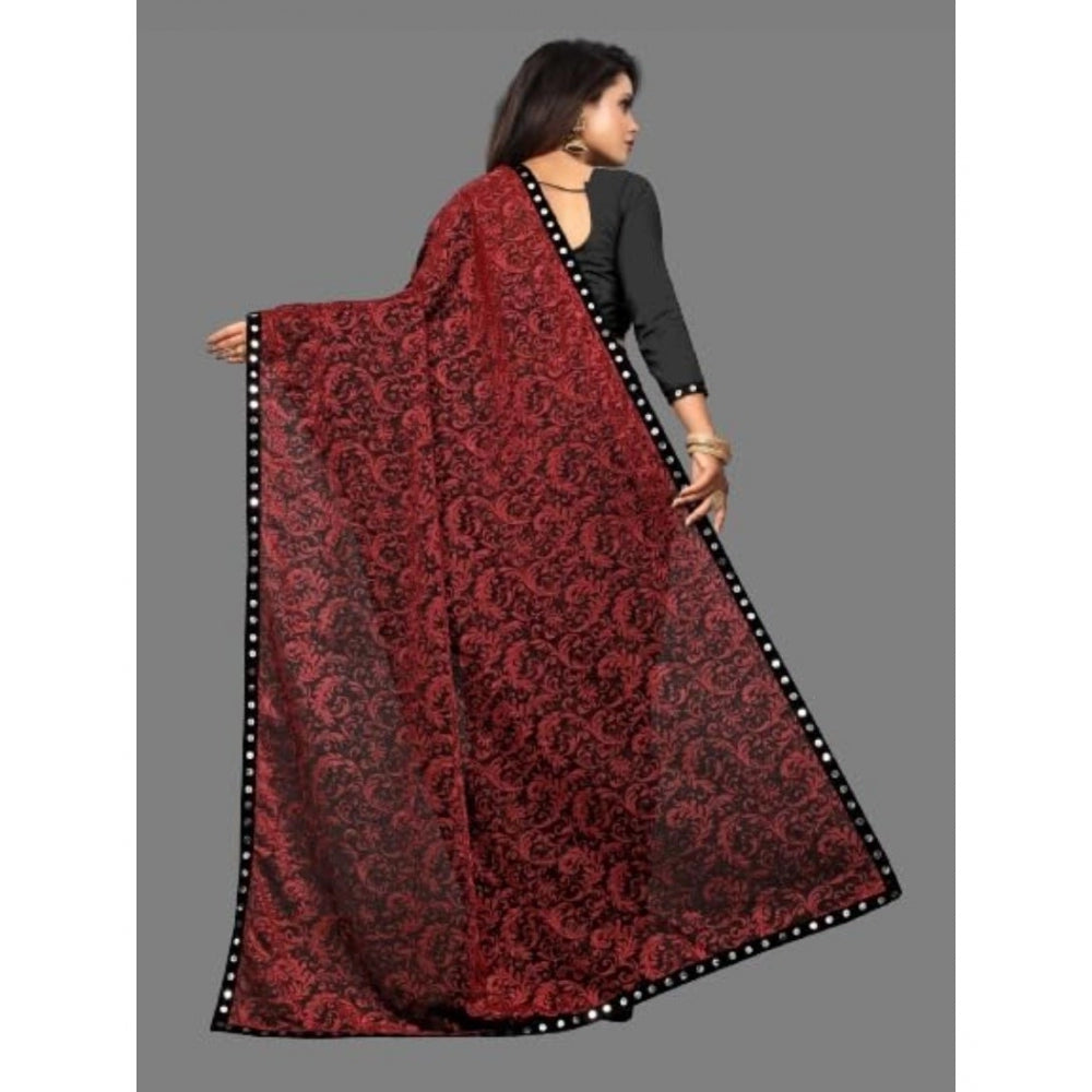 Women's Lycra Solid Saree With Unstitched Blouse (Maroon, 5.5 Mtr)