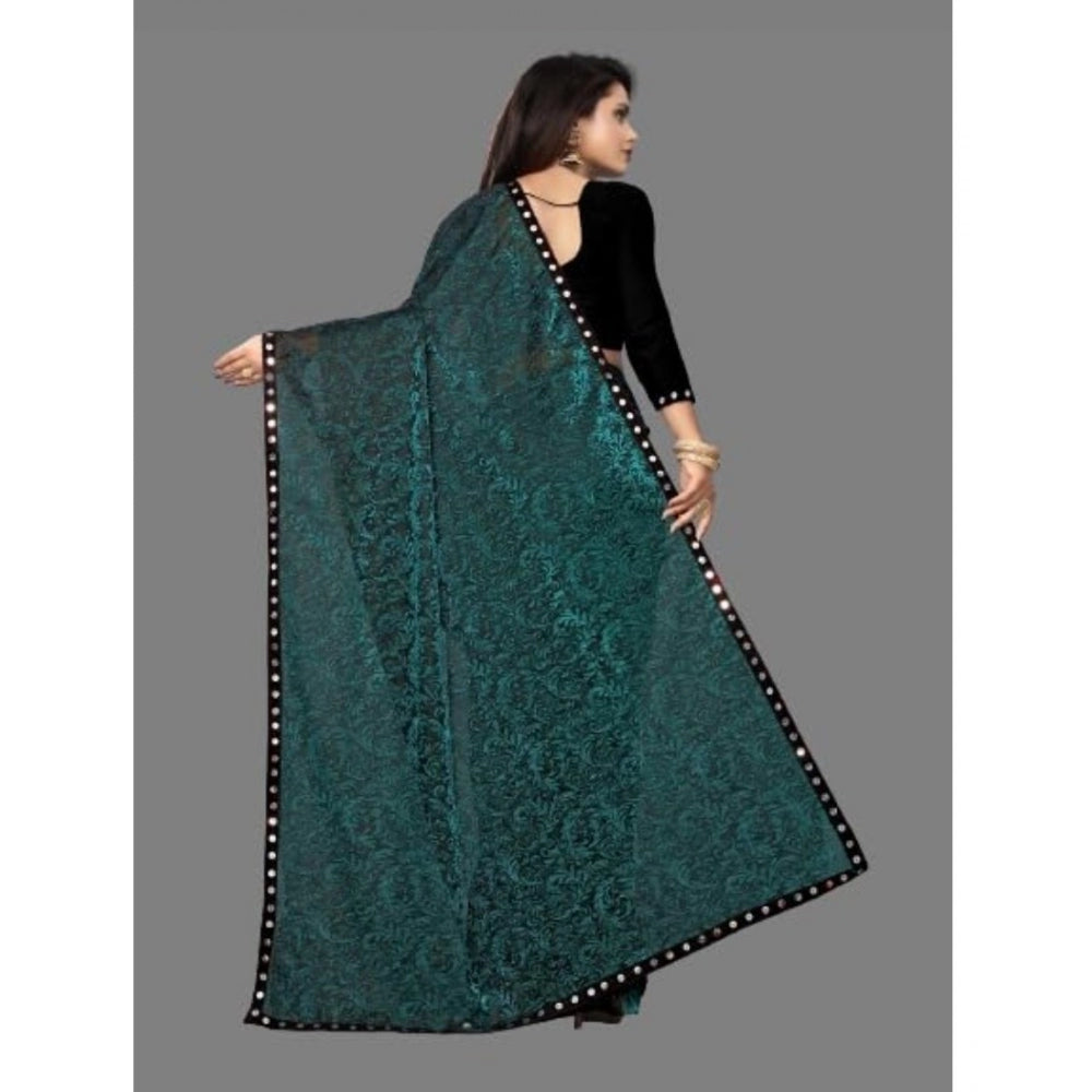 Women's Lycra Solid Saree With Unstitched Blouse (Green, 5.5 Mtr)