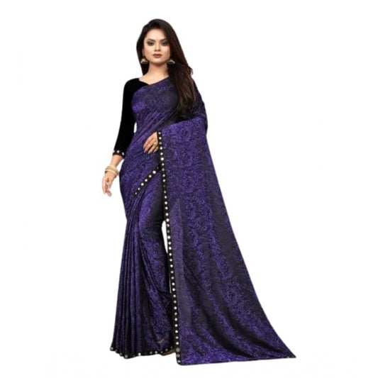 Women's Lycra Solid Saree With Unstitched Blouse (Purple, 5.5 Mtr)