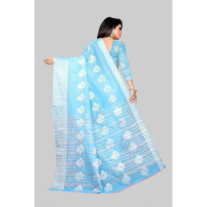 Women's Cotton Silk Floral Saree With Unstitched Blouse (Rama, 5.5 Mtr)