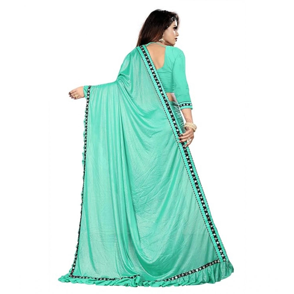 Women's Malai Lining Solid Saree With Unstitched Blouse (Rama, 5.5 Mtr)