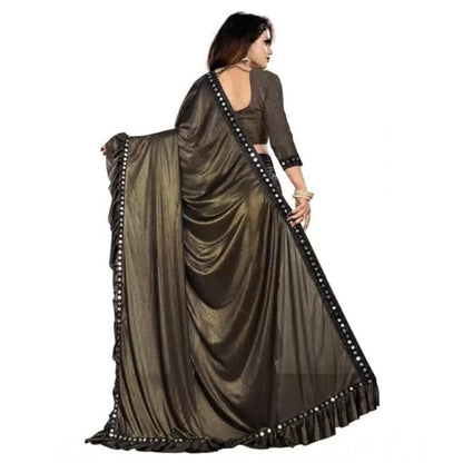 Women's Malai Lining Solid Saree With Unstitched Blouse (Coffee, 5.5 Mtr)