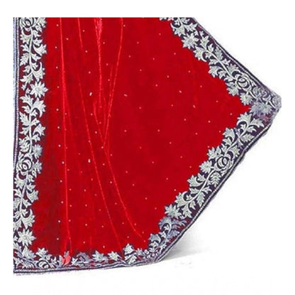 Women's Velvet Embroidered Saree With Unstitched Blouse (Red, 5.5 Mtr)