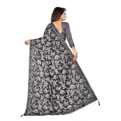 Women's Lycra Solid Saree With Unstitched Blouse (Grey, 5.5 Mtr)