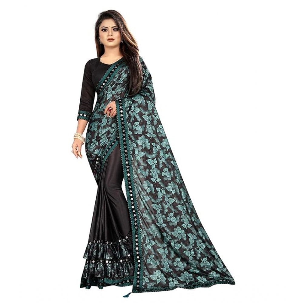 Women's Lycra Solid Saree With Unstitched Blouse (Green, 5.5 Mtr)