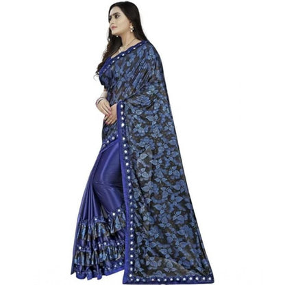 Women's Lycra Solid Saree With Unstitched Blouse (Blue, 5.5 Mtr)