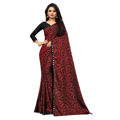 Women's Lycra Solid Saree With Unstitched Blouse (Maroon, 5.5 Mtr)