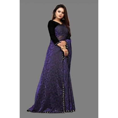 Women's Lycra Solid Saree With Unstitched Blouse (Purple, 5.5 Mtr)