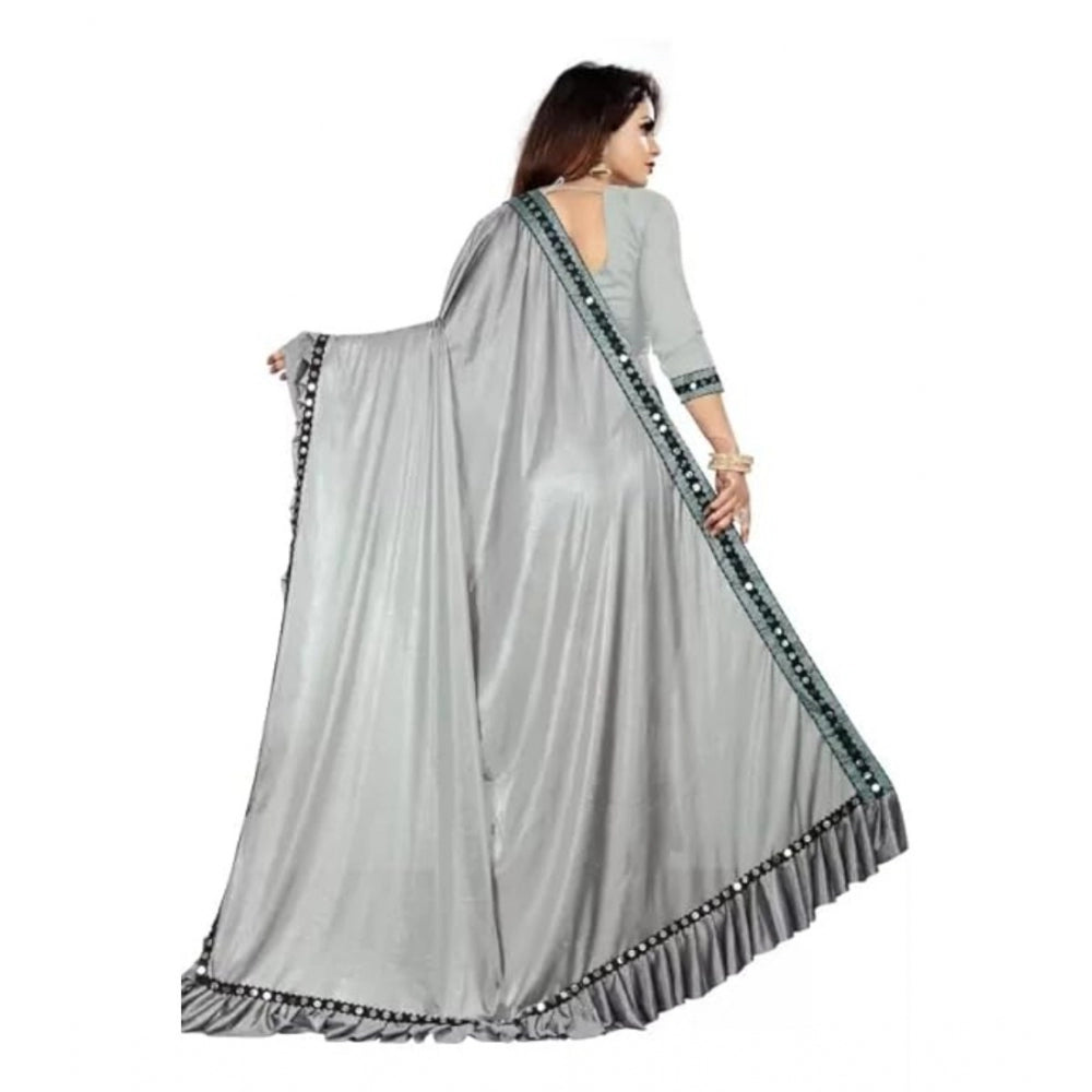 Women's Malai Lining Solid Saree With Unstitched Blouse (Grey, 5.5 Mtr)