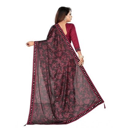 Women's Lycra Solid Saree With Unstitched Blouse (Maroon, 5.5 Mtr)