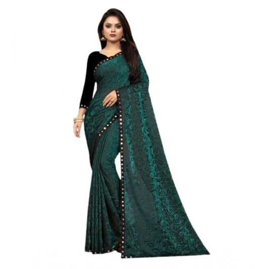 Women's Lycra Solid Saree With Unstitched Blouse (Green, 5.5 Mtr)