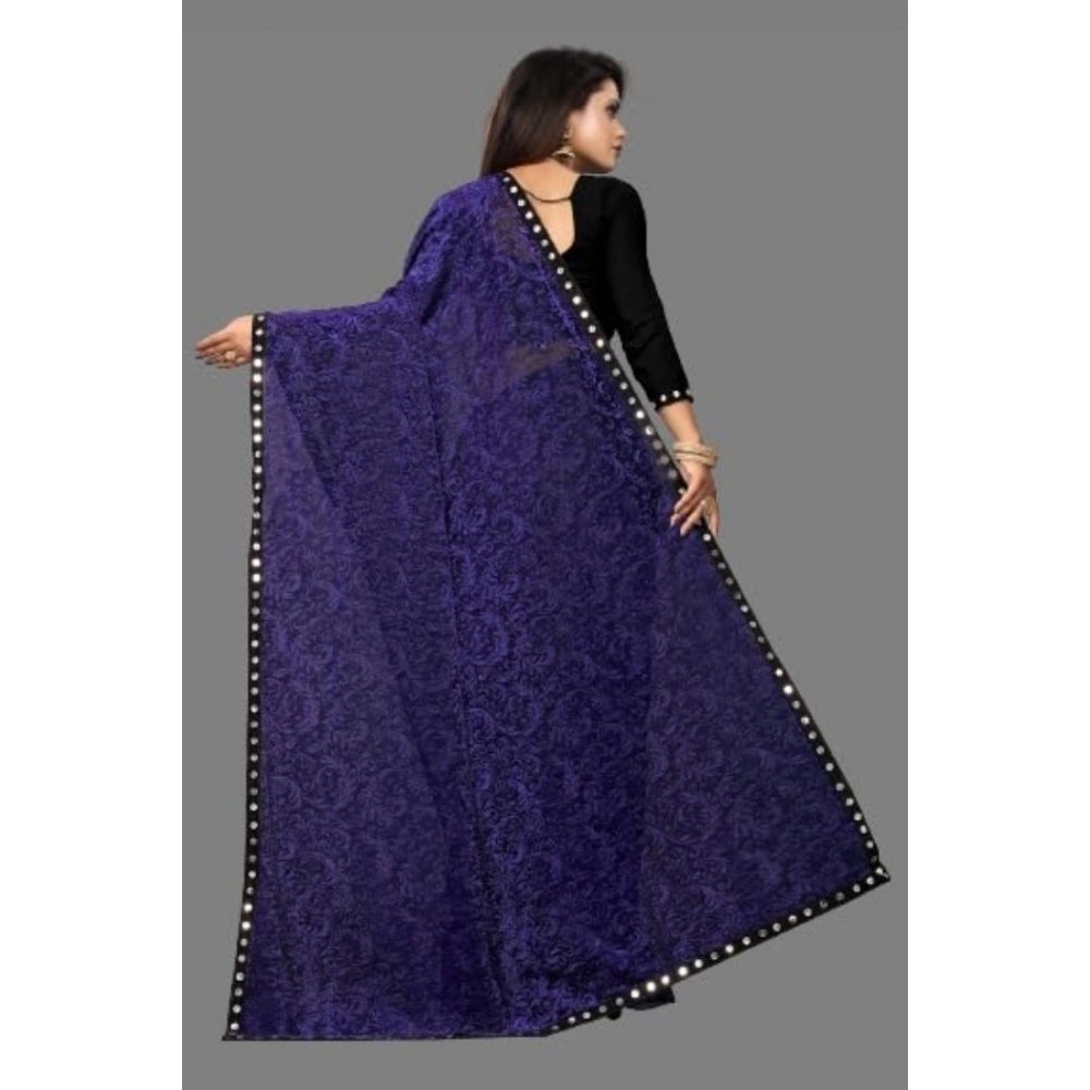 Women's Lycra Solid Saree With Unstitched Blouse (Purple, 5.5 Mtr)