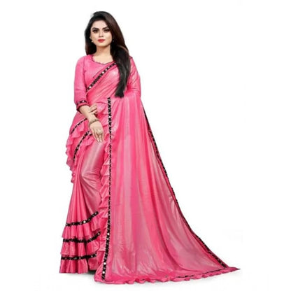 Women's Malai Lining Solid Saree With Unstitched Blouse (Baby Pink, 5.5 Mtr)