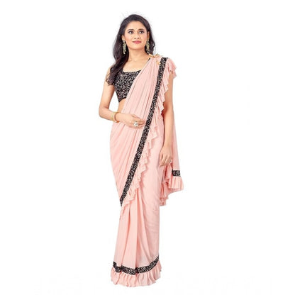 Women's Lycra Solid Saree With Unstitched Blouse (Peach, 5.5 Mtr)