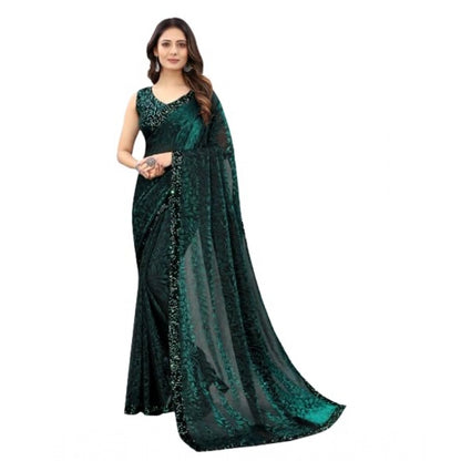 Women's Lycra Floral Saree With Unstitched Blouse (Green, 5.5 Mtr)