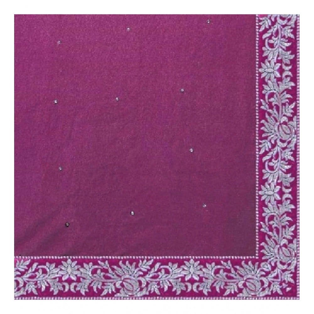 Women's Velvet Embroidered Saree With Unstitched Blouse (Pink, 5.5 Mtr)